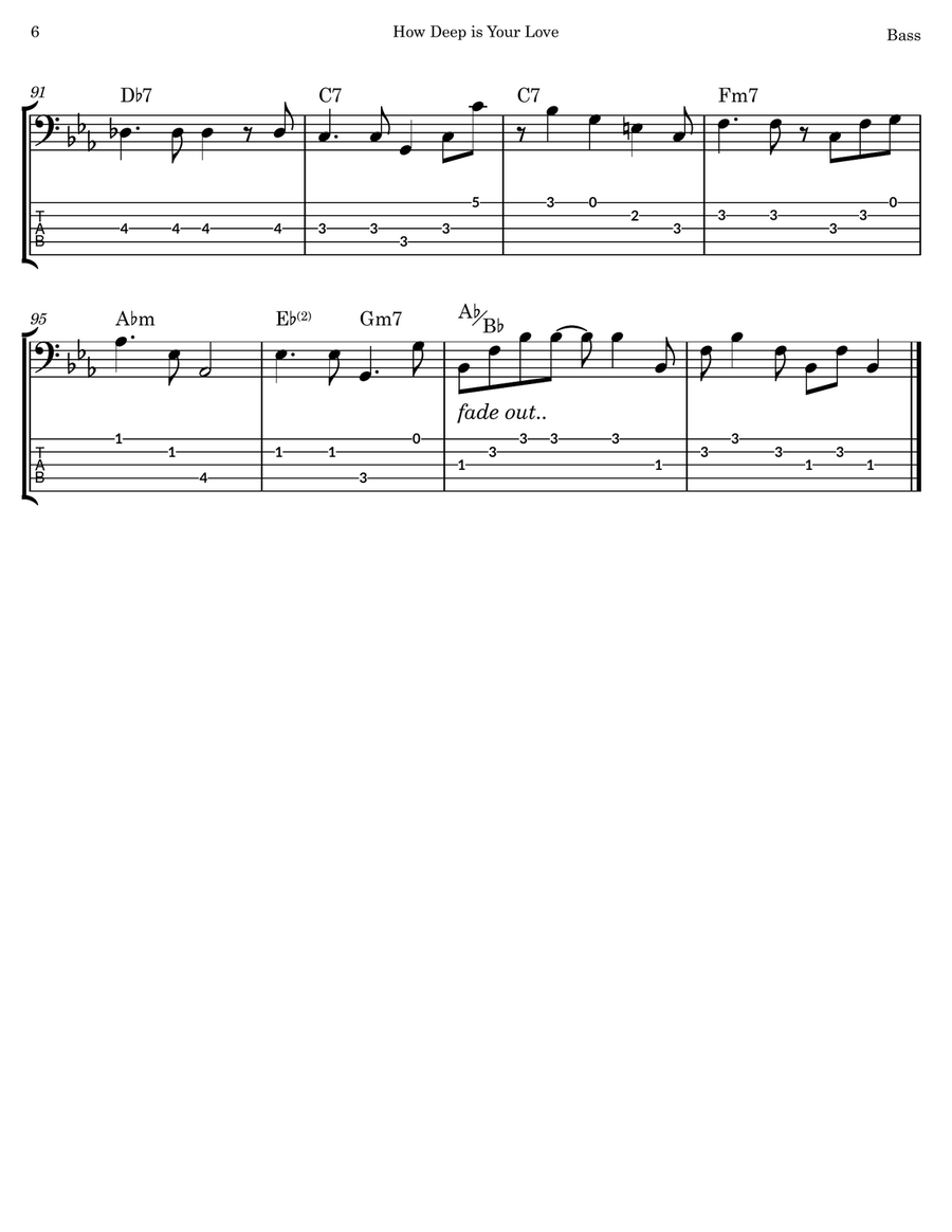 How Deep is Your Love How Deep is Your Love Bass Guitar Tablature scores gallery preview page 6