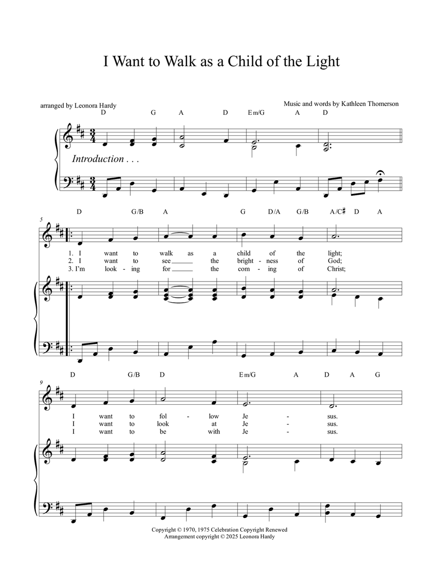 I Want To Walk As A Child Of The Light Piano, Vocal scores gallery preview page 1