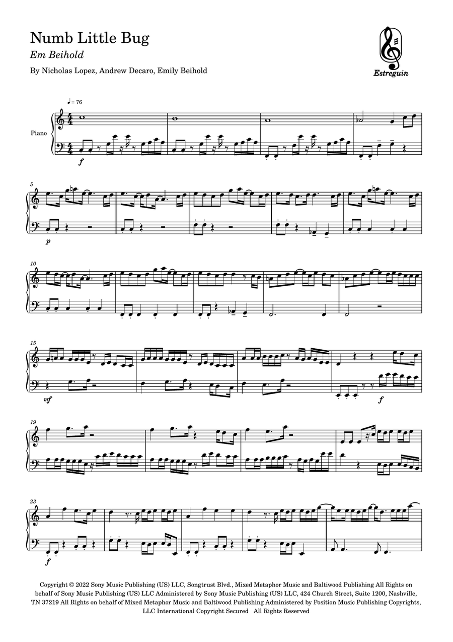 Numb Little Bug Easy Piano scores gallery preview page 1