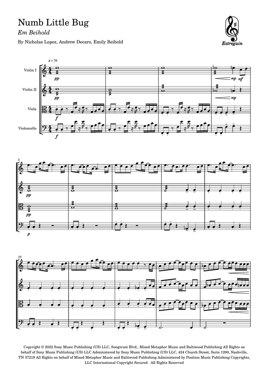 Numb Little Bug String Quartet scores gallery preview page 1