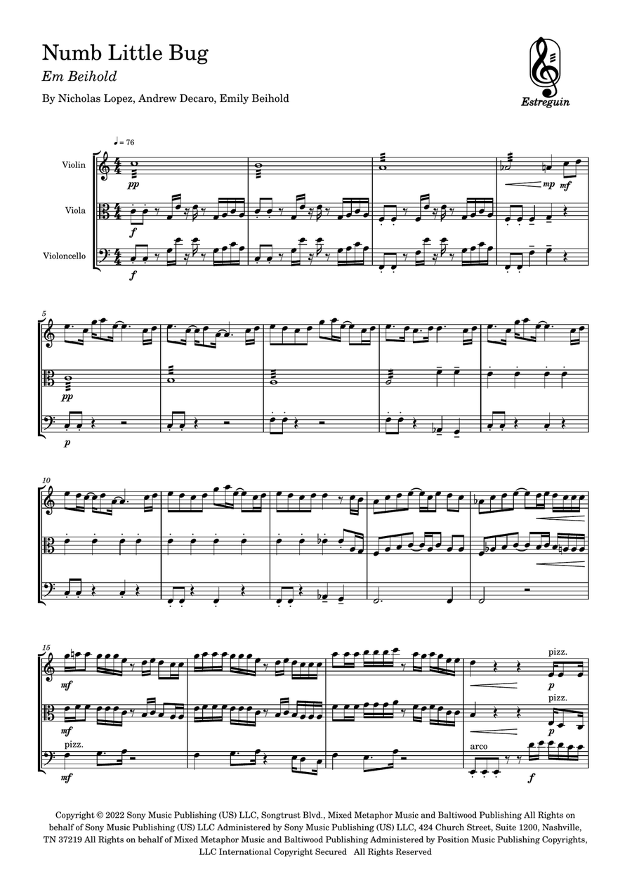 Numb Little Bug String Trio scores gallery preview page 1