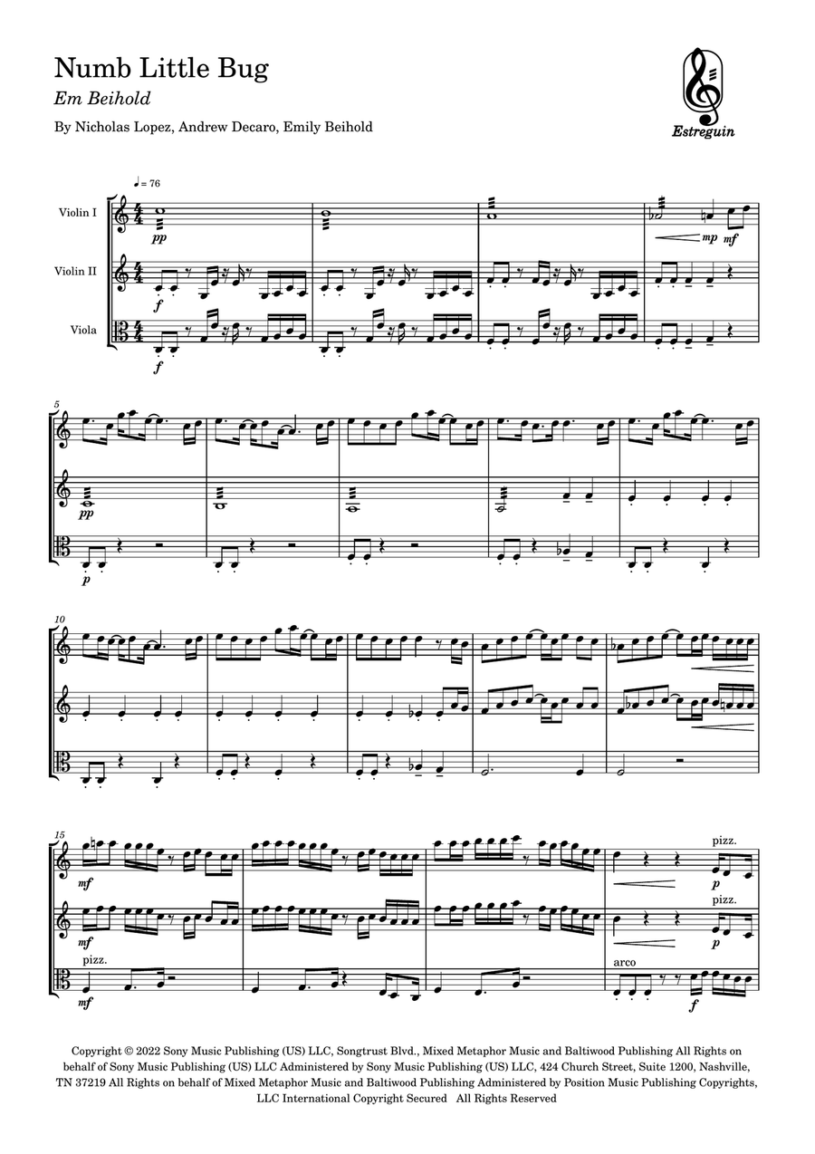 Numb Little Bug String Trio scores gallery preview page 1