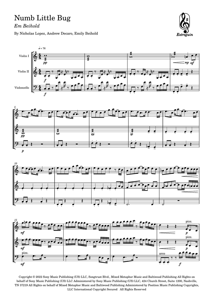 Numb Little Bug String Trio scores gallery preview page 1