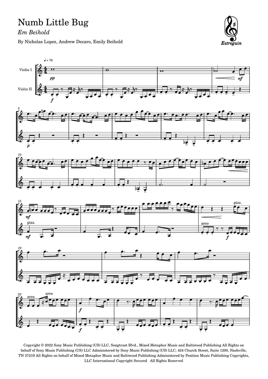 Numb Little Bug String Duet scores gallery preview page 1