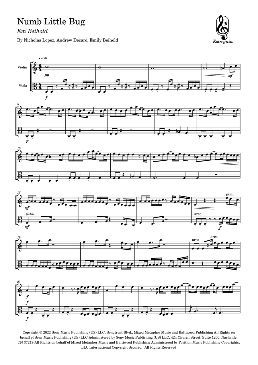 Numb Little Bug String Duet scores gallery preview page 1