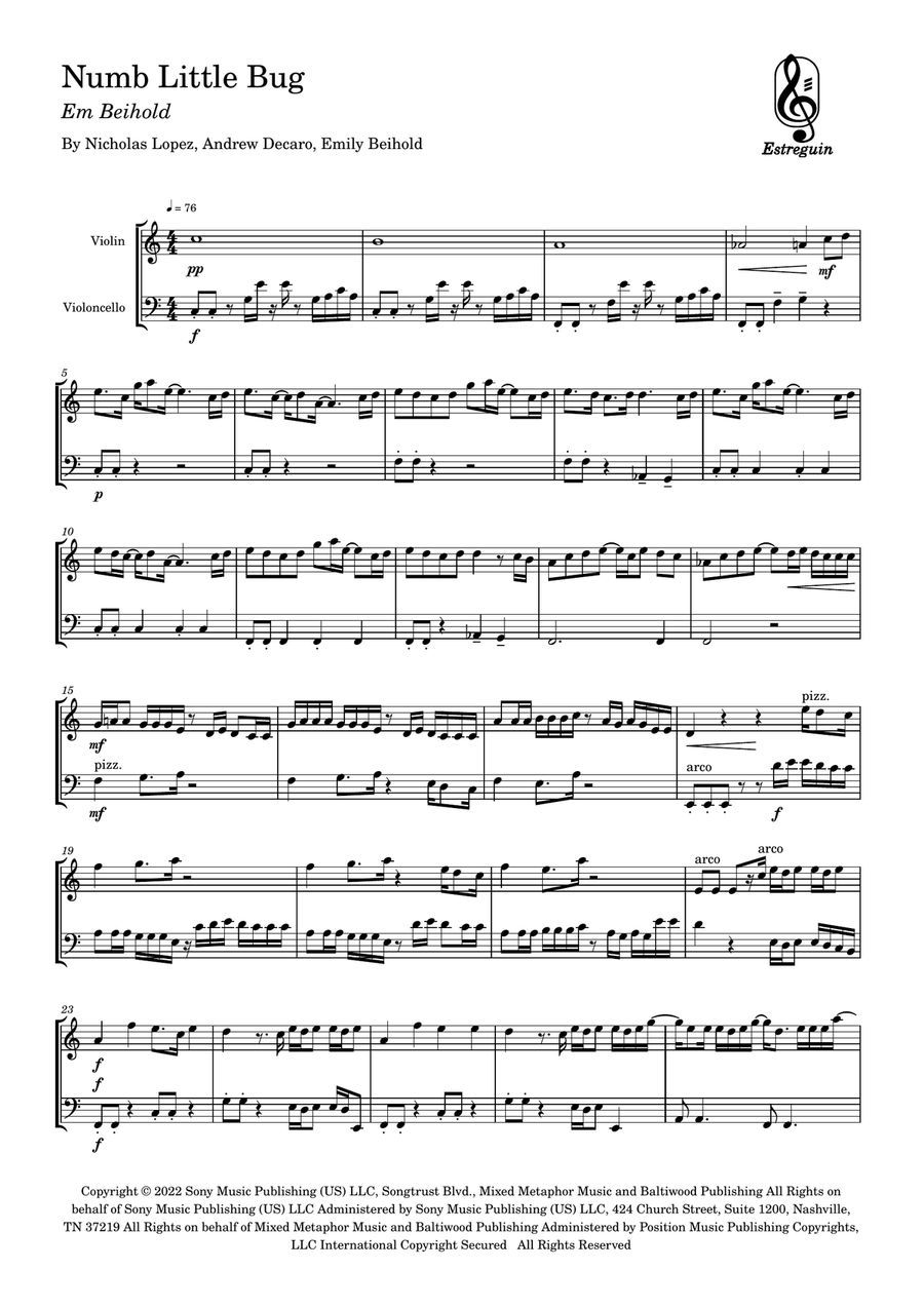 Numb Little Bug String Duet scores gallery preview page 1