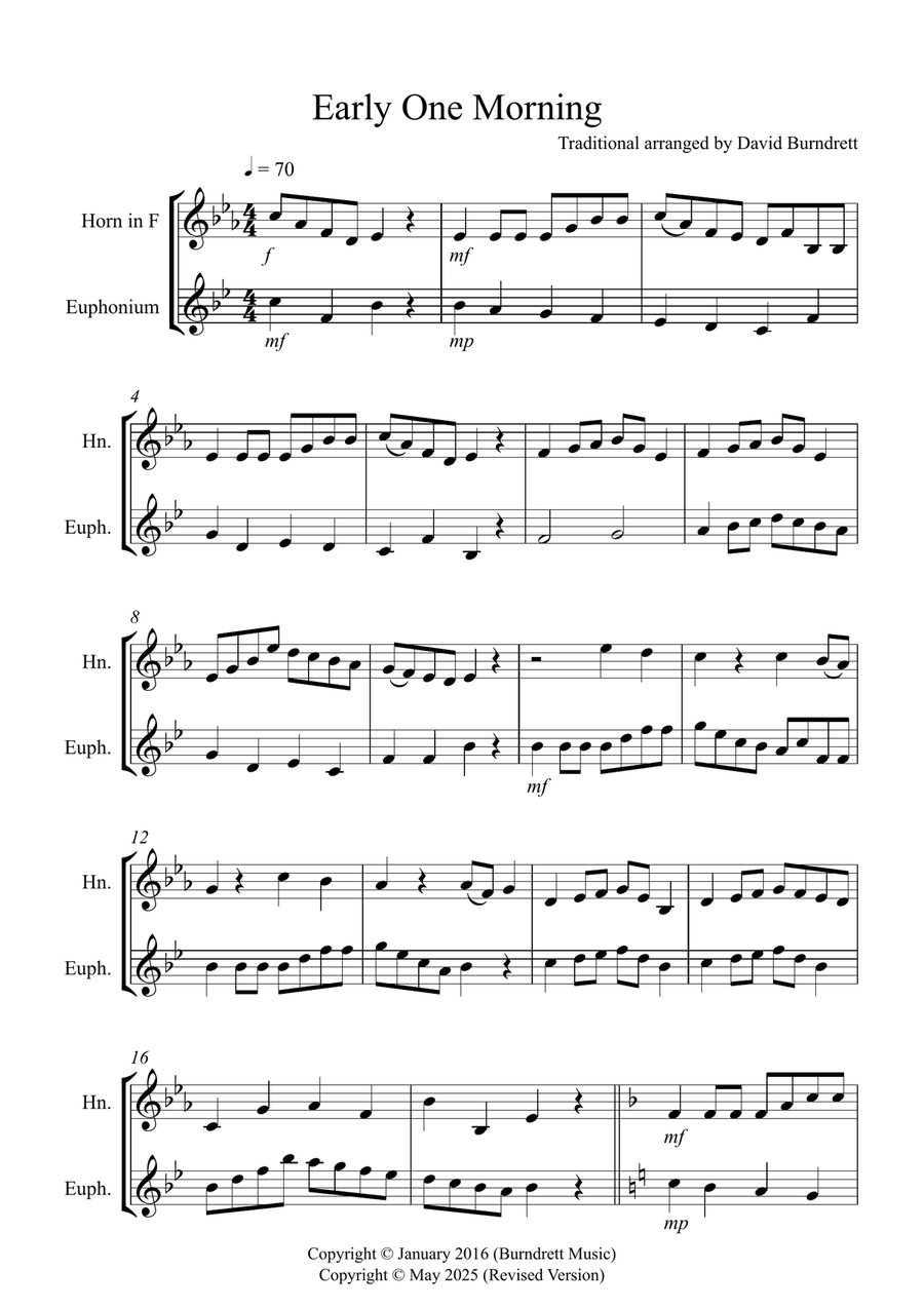 Early One Morning for Horn and Euphonium Duet Brass Duet scores gallery preview page 1