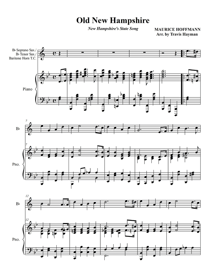 Old New Hampshire - for Bb Soprano Sax./Bb Tenor Sax./Baritone Horn T.C. with Piano Accompaniment Tenor Saxophone scores gallery preview page 3