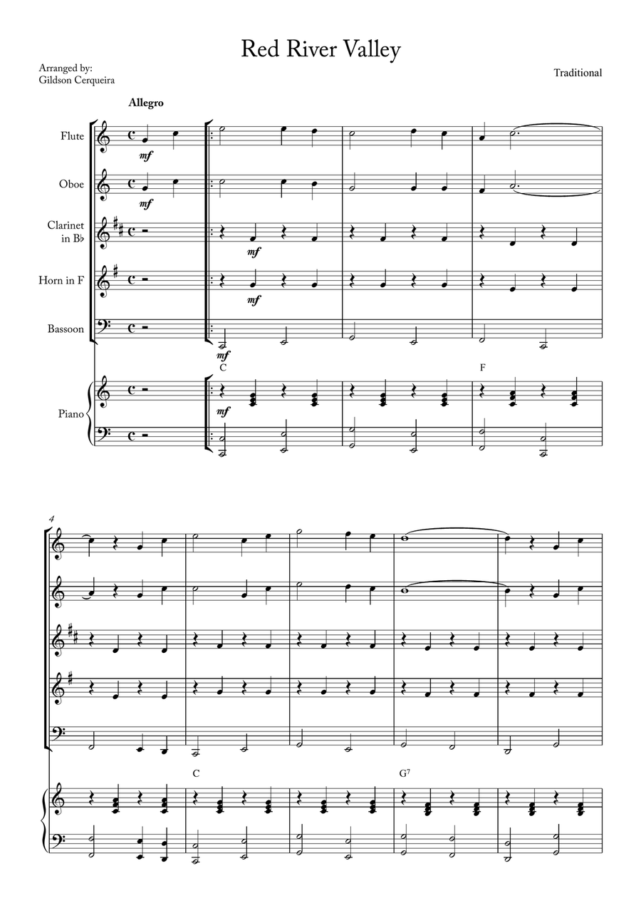 Red River Valley Red River Valley Woodwind Quintet scores gallery preview page 1