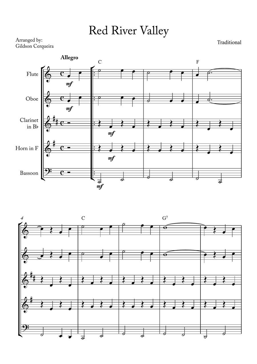 Red River Valley Red River Valley Woodwind Quintet scores gallery preview page 1