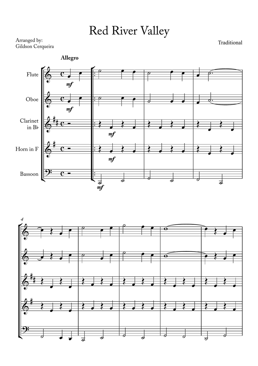 Red River Valley Red River Valley Woodwind Quintet scores gallery preview page 1
