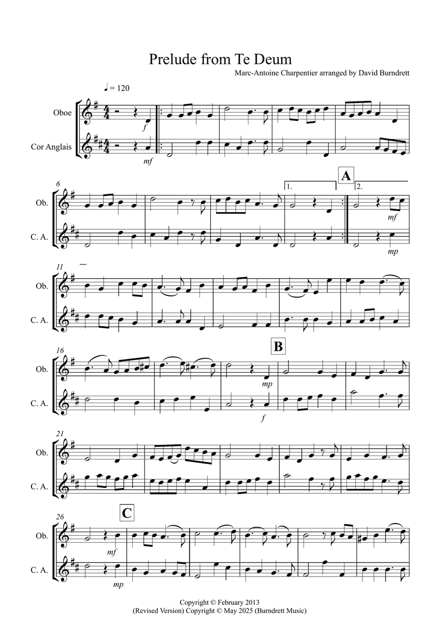 Prelude from Te Deum for Oboe and Cor Anglais Duet Woodwind Duet scores gallery preview page 1
