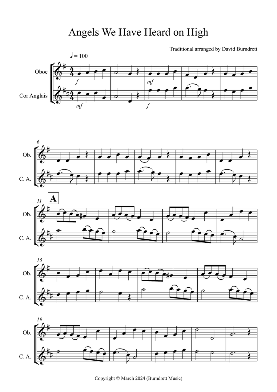 Angels We Have Heard on High for Oboe and Cor Anglais Duet Woodwind Duet scores gallery preview page 1