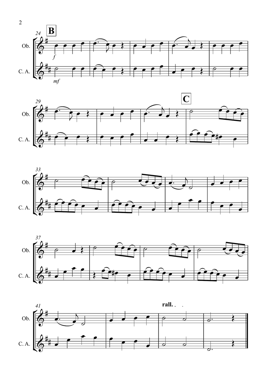 Angels We Have Heard on High for Oboe and Cor Anglais Duet Woodwind Duet scores gallery preview page 2