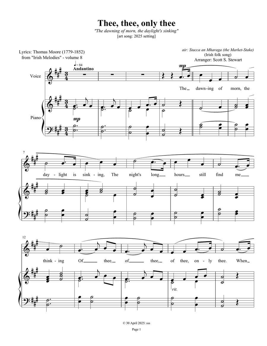 Thee, thee, only thee (The dawning of morn, the daylight's sinking) Piano, Vocal scores gallery preview page 1