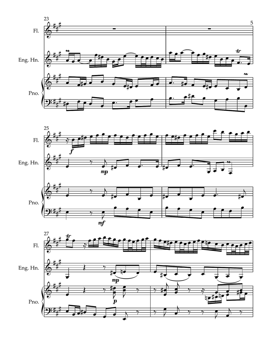 Bach's Sonata BWV 1032 for Flute, English Horn and Piano Woodwind Duet scores gallery preview page 5