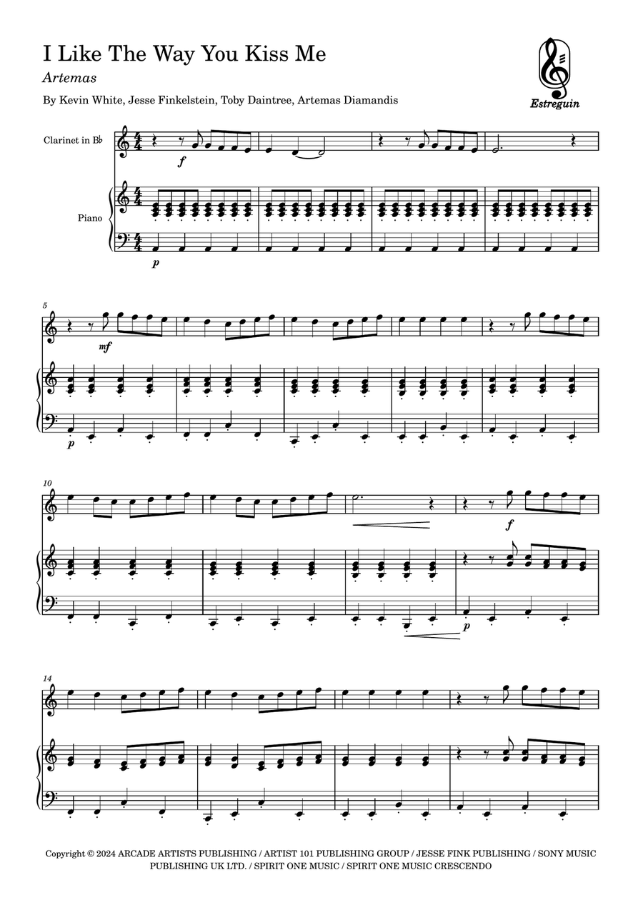 I Like The Way You Kiss Me Clarinet Solo scores gallery preview page 1