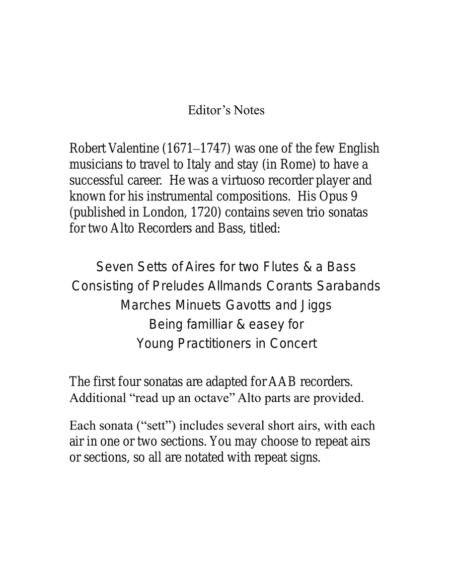 Four Robert Valentine Trio Sonatas for AAB Recorders Recorder scores gallery preview page 2