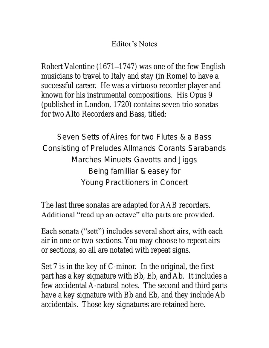 Three Robert Valentine Trio Sonatas for AAB Recorders Recorder scores gallery preview page 2