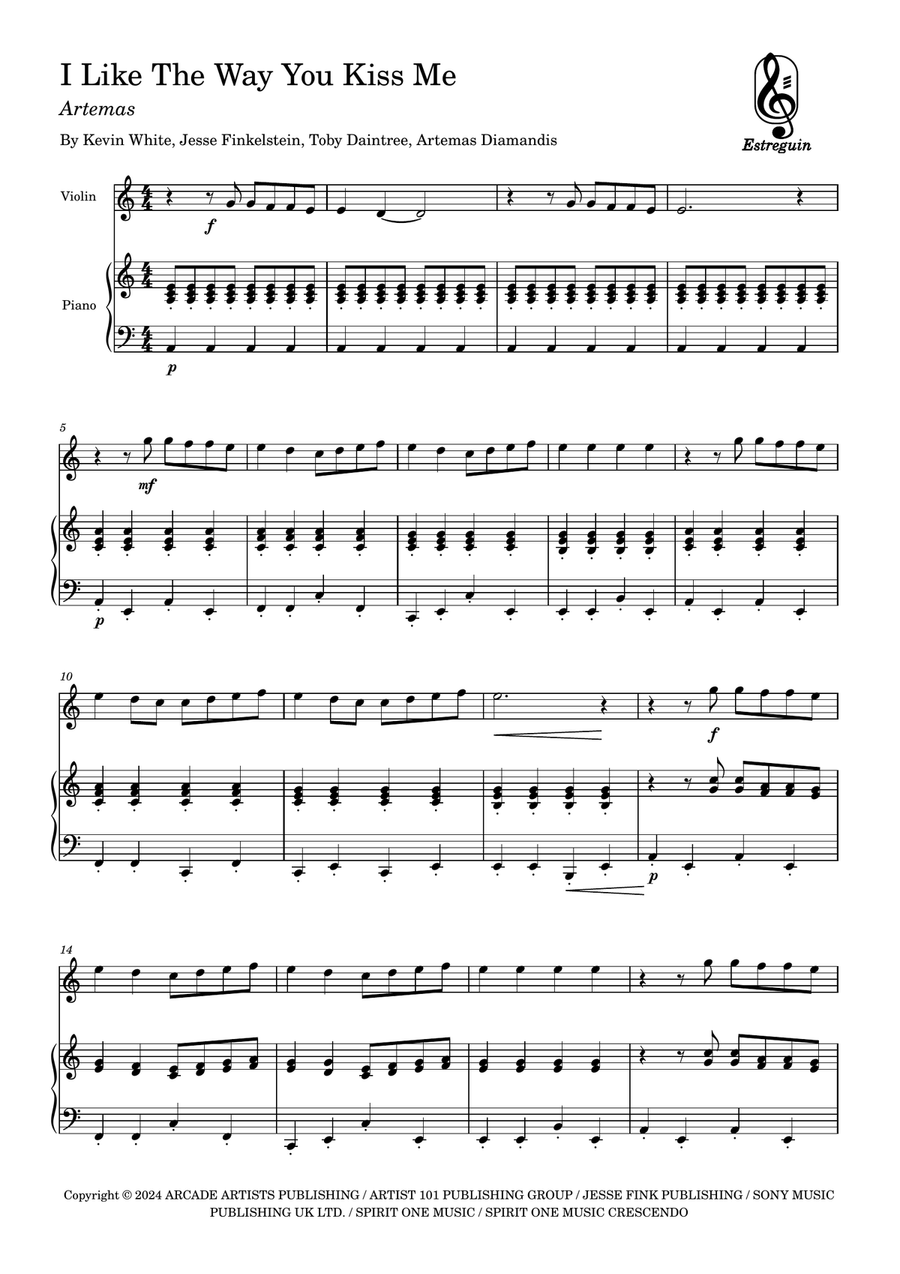 I Like The Way You Kiss Me Violin Solo scores gallery preview page 1