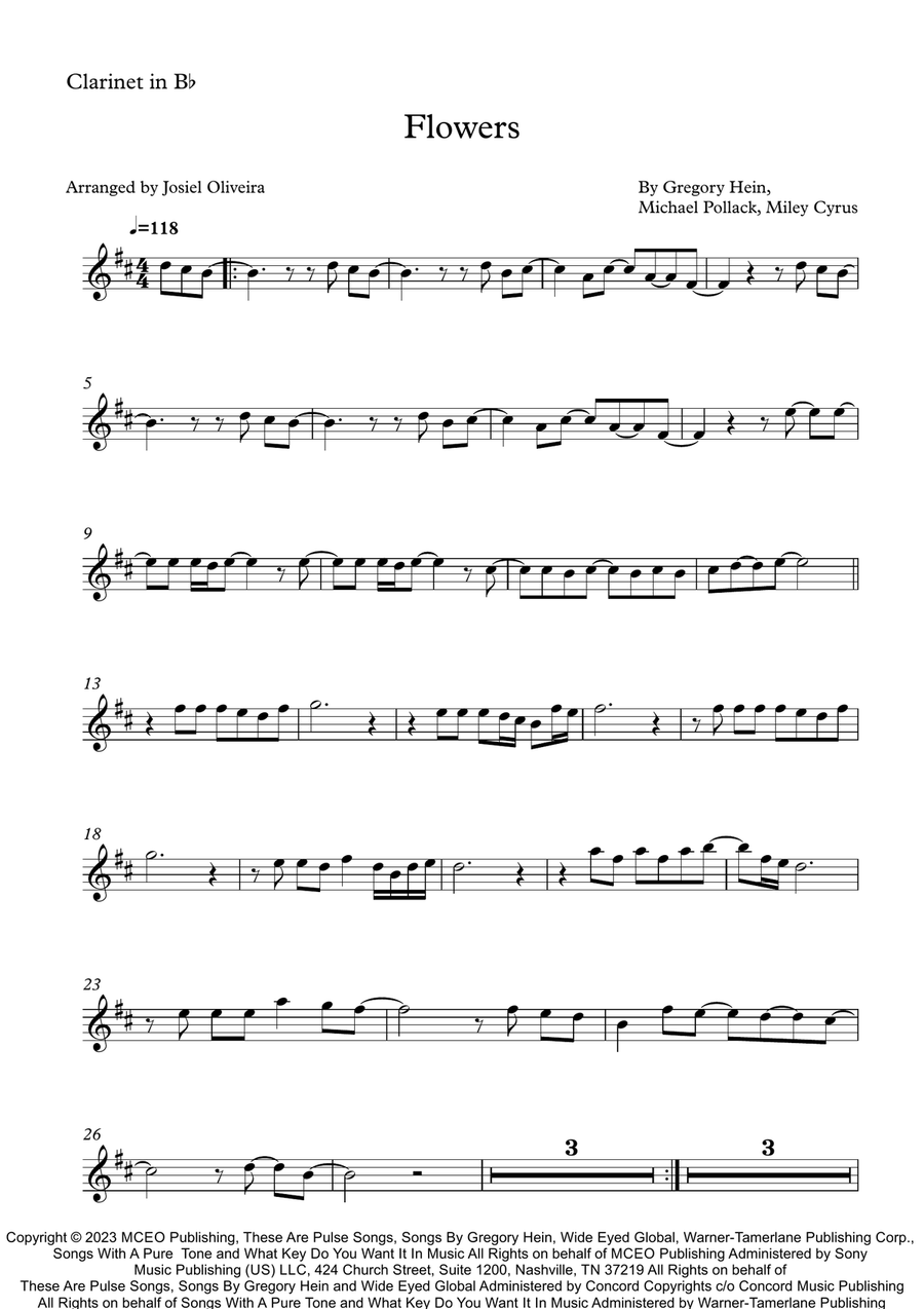 Flowers Flowers B-Flat Clarinet scores gallery preview page 2