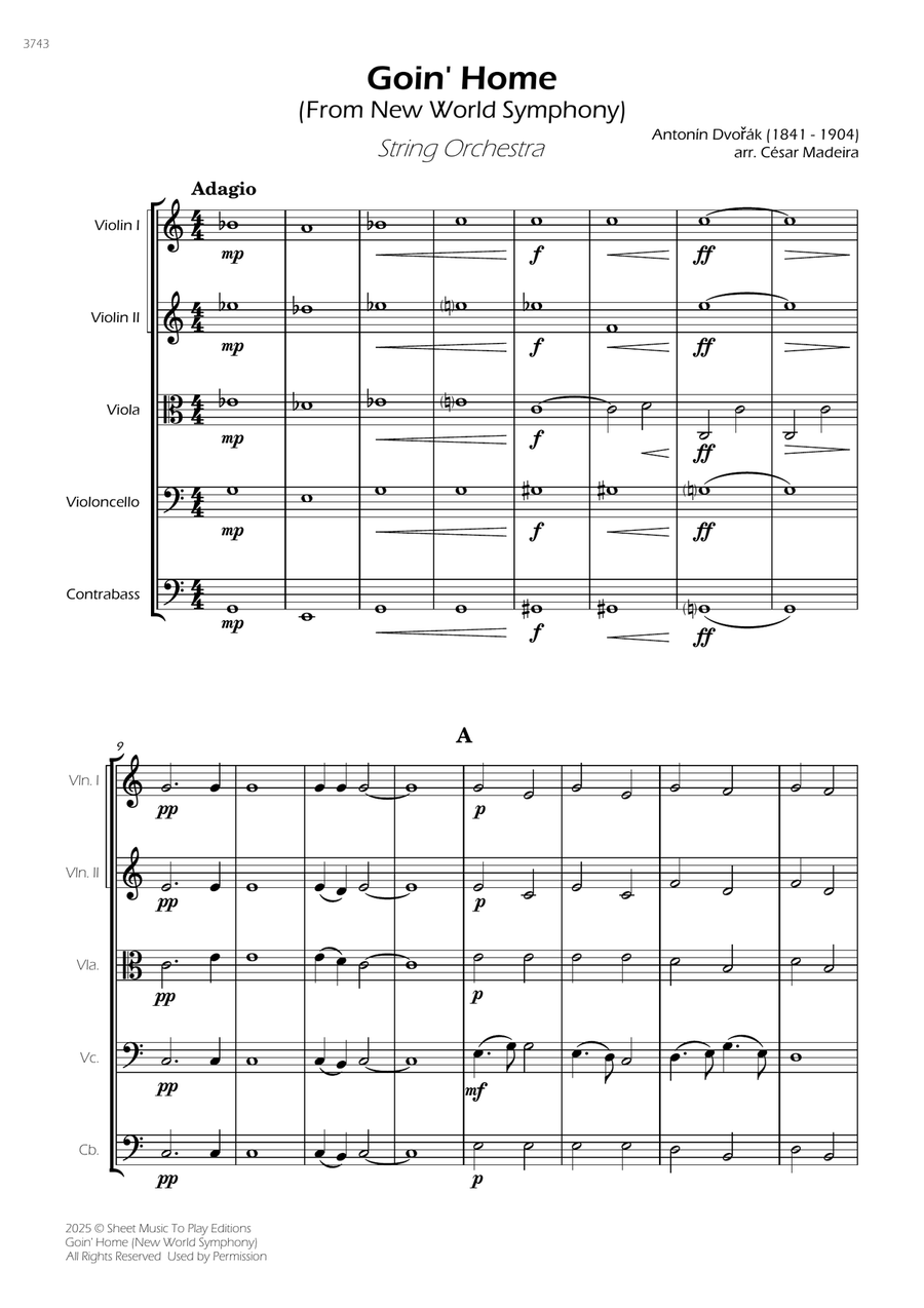 Goin' Home (New World Symphony) - String Orchestra (Full Score and Parts) Chamber Music scores gallery preview page 3