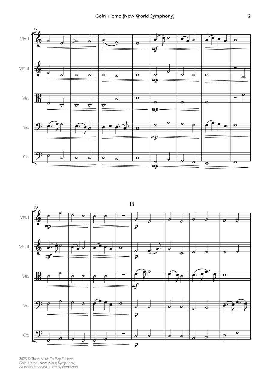 Goin' Home (New World Symphony) - String Orchestra (Full Score and Parts) Chamber Music scores gallery preview page 4