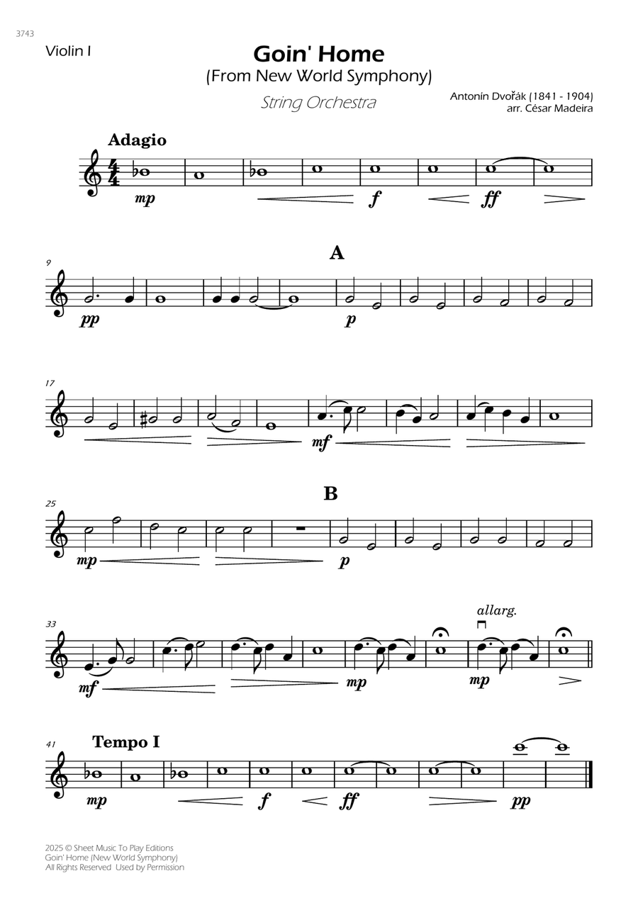 Goin' Home (New World Symphony) - String Orchestra (Individual Parts) Chamber Music scores gallery preview page 1