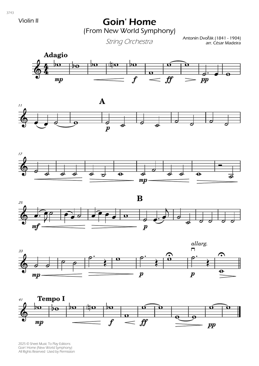 Goin' Home (New World Symphony) - String Orchestra (Individual Parts) Chamber Music scores gallery preview page 2