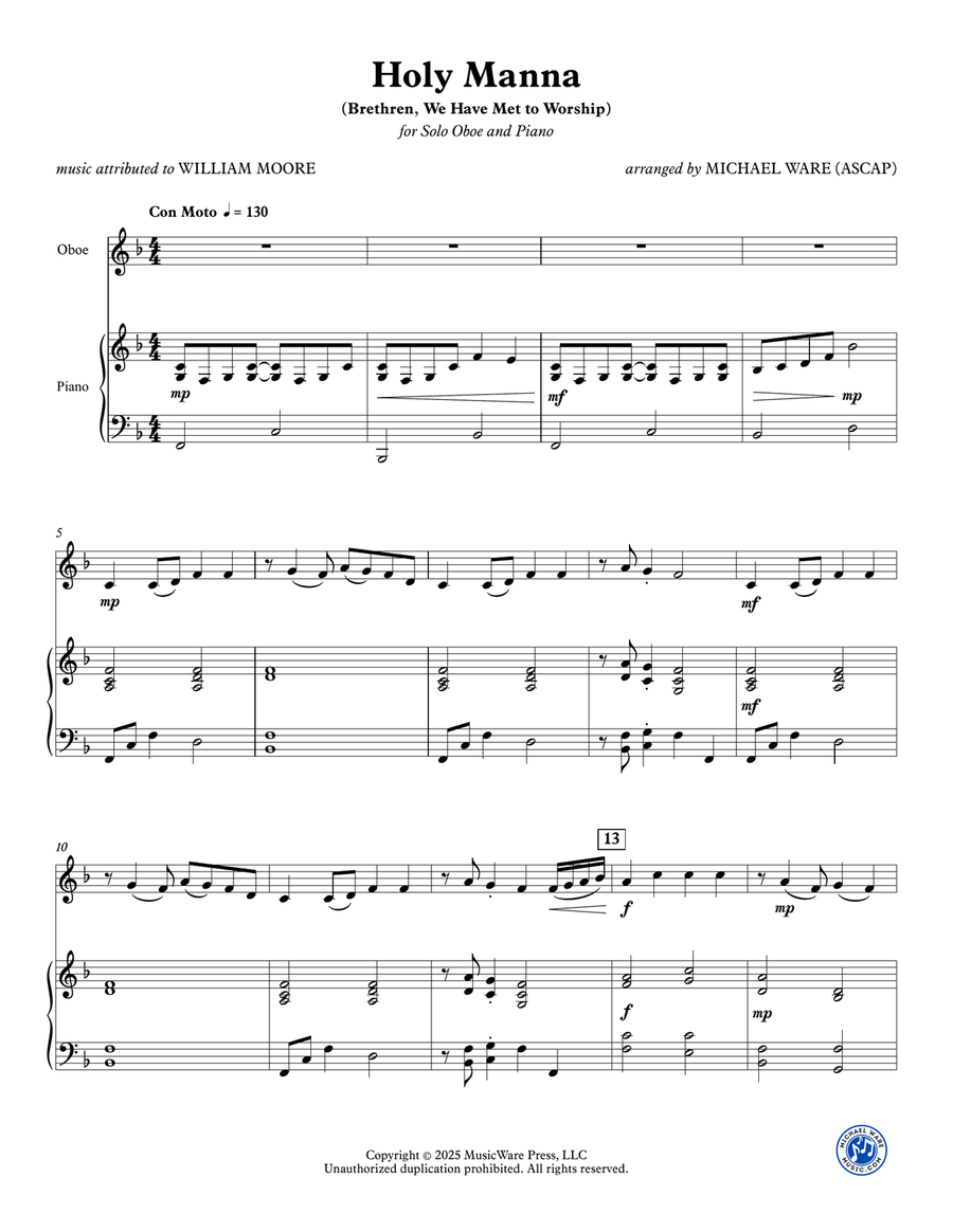 Holy Manna (Brethren, We Have Met to Worship) - Oboe Piano scores gallery preview page 2