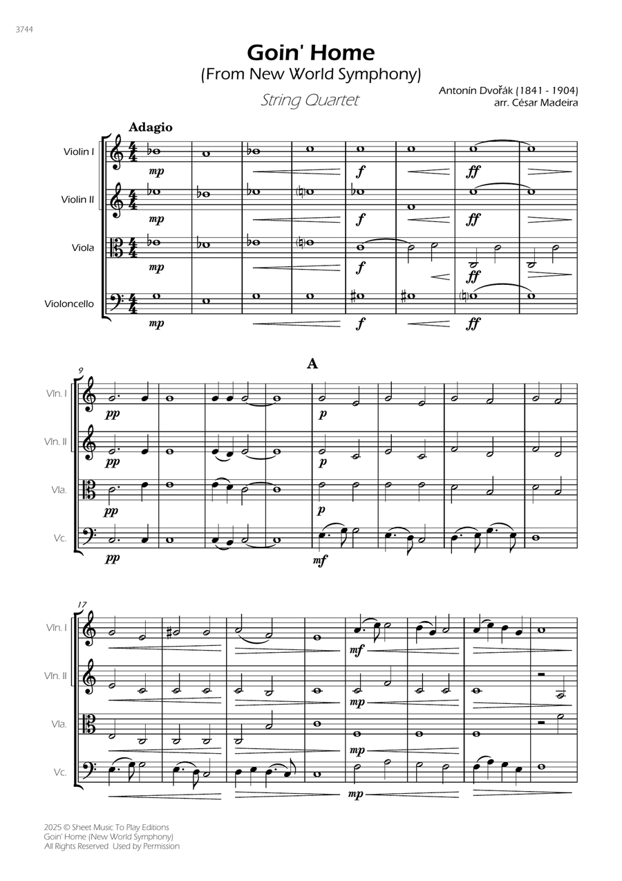 Goin' Home (New World Symphony) - String Quartet (Full Score and Parts) String Quartet scores gallery preview page 3