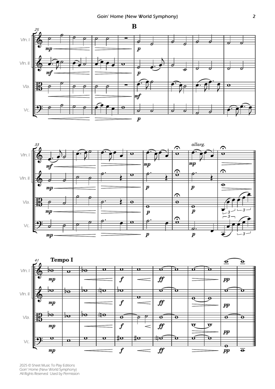 Goin' Home (New World Symphony) - String Quartet (Full Score and Parts) String Quartet scores gallery preview page 4