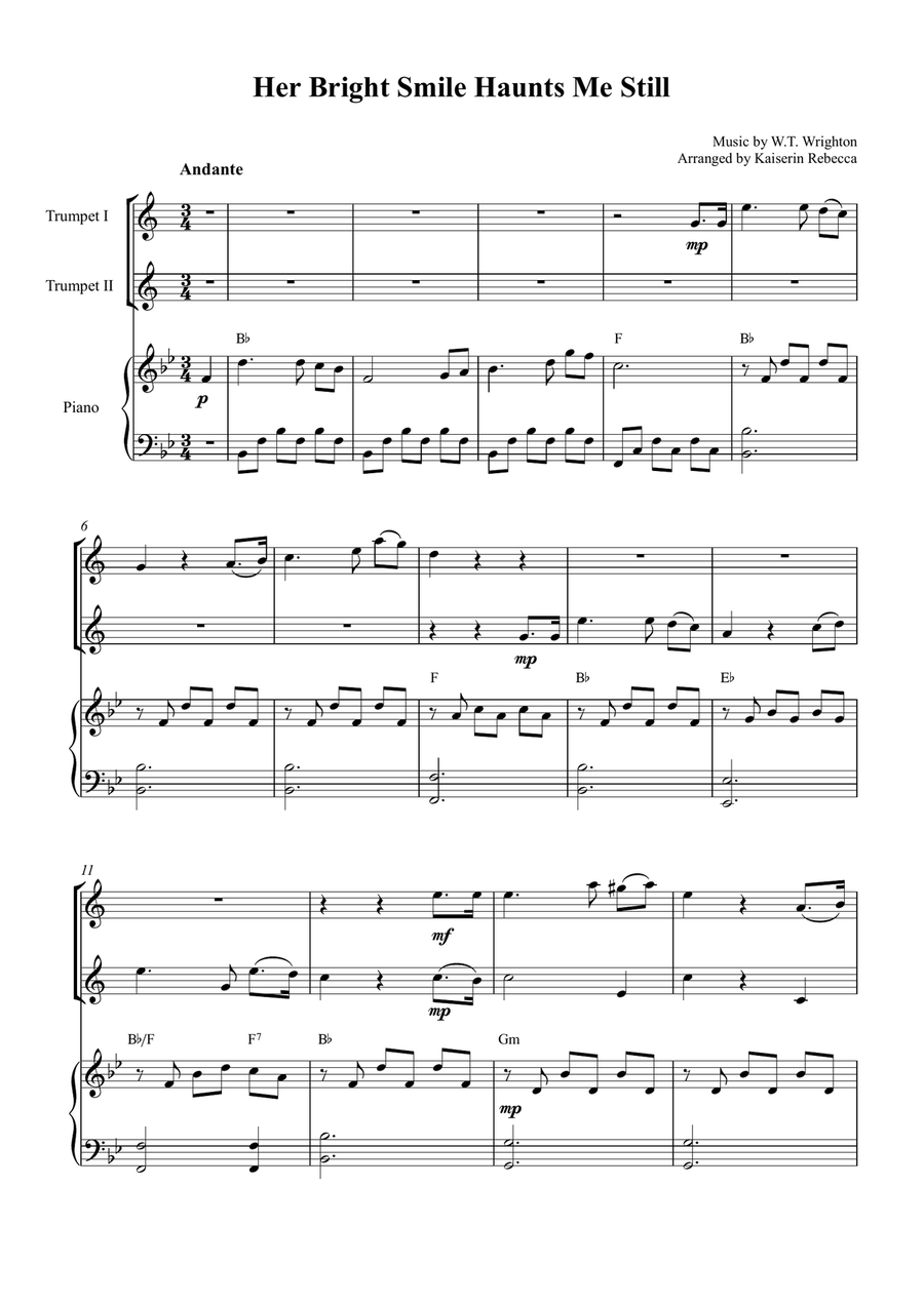 Her Bright Smile Haunts Me Still Trumpet Duet scores gallery preview page 1