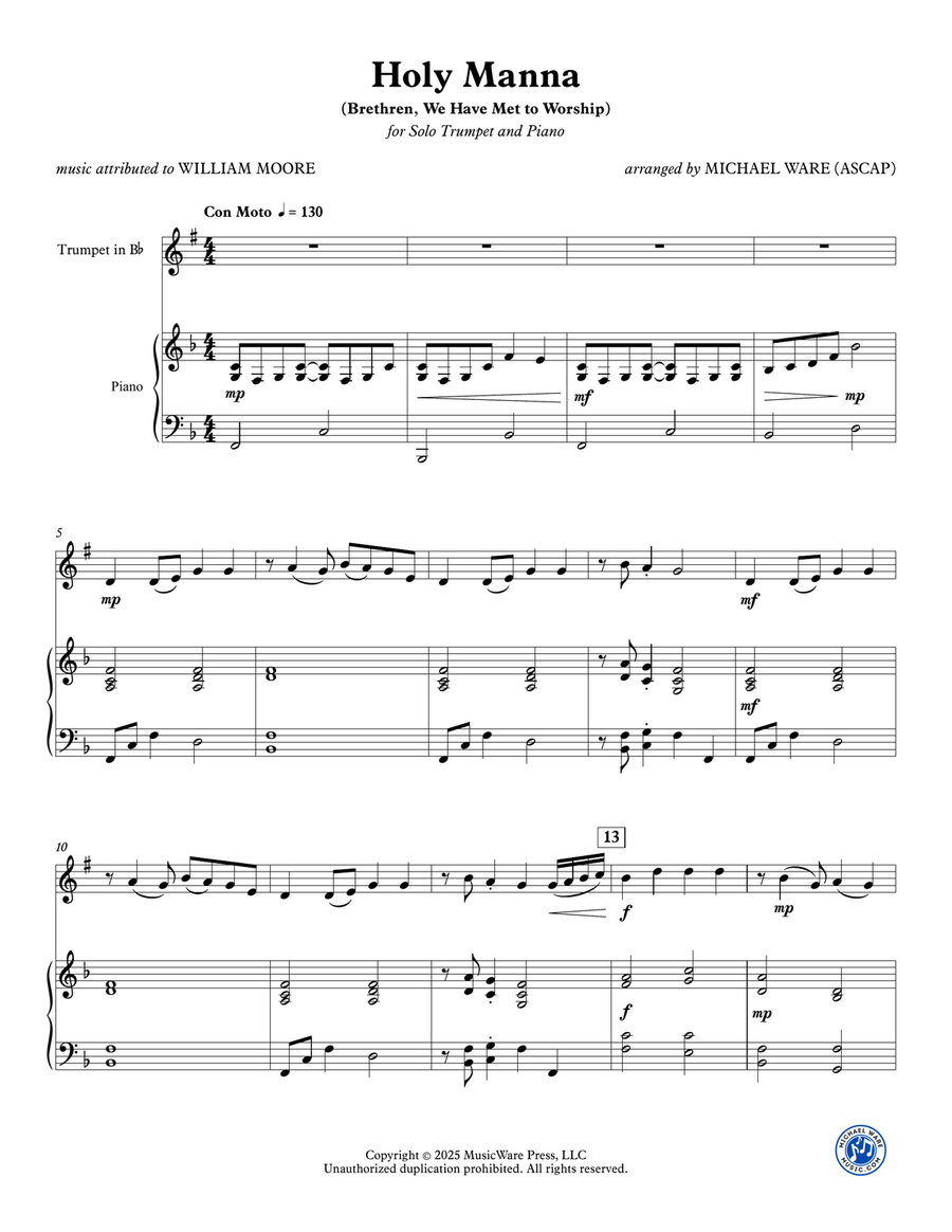 Holy Manna (Brethren, We Have Met to Worship) - Trumpet B-Flat Trumpet scores gallery preview page 2