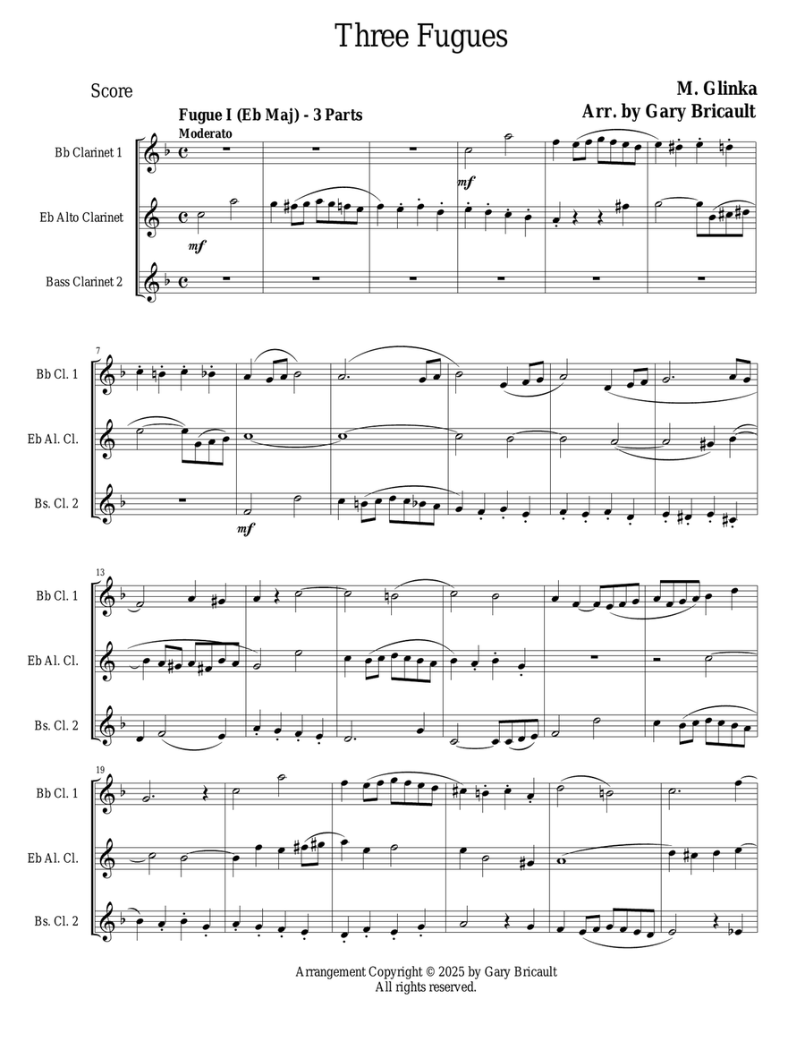Three Fugues Three Fugues Clarinet Quartet scores gallery preview page 1