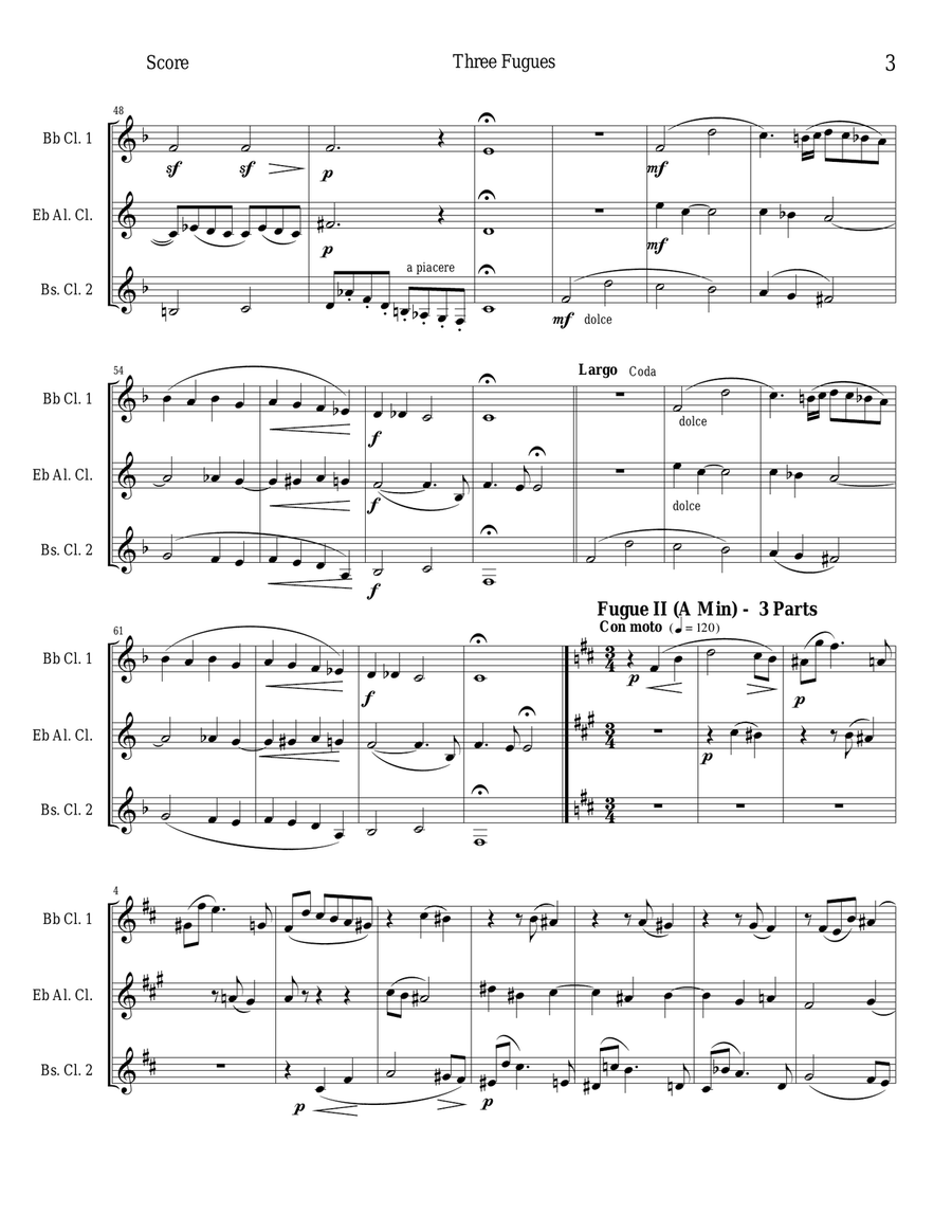 Three Fugues Three Fugues Clarinet Quartet scores gallery preview page 3