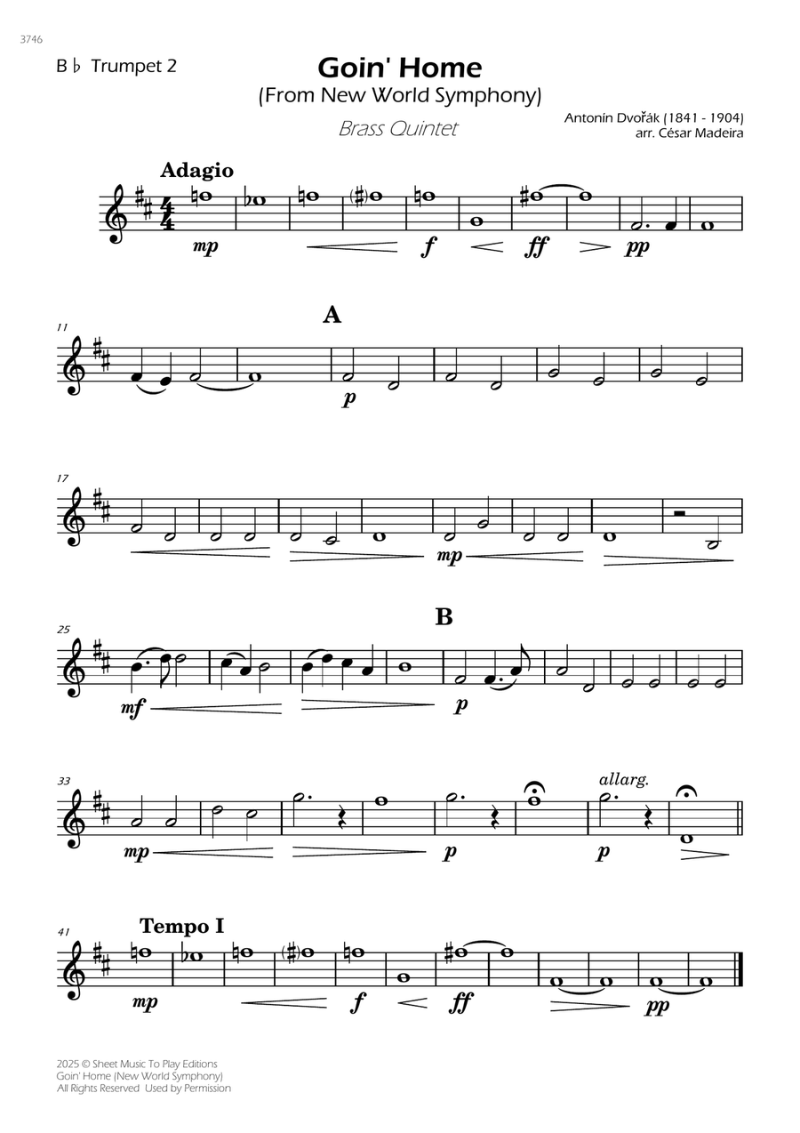 Goin' Home (New World Symphony) - Brass Quintet (Individual Parts) Brass Quintet scores gallery preview page 2