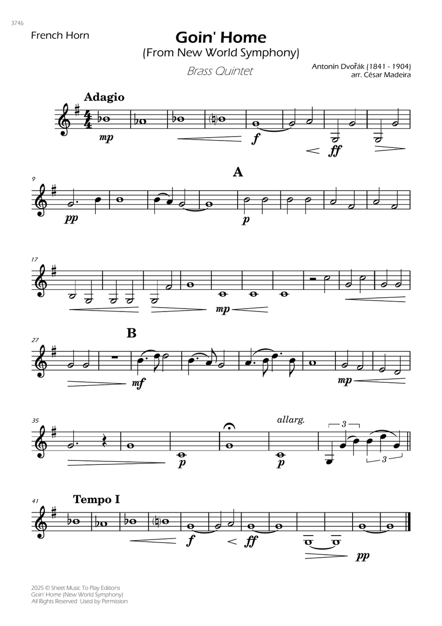 Goin' Home (New World Symphony) - Brass Quintet (Individual Parts) Brass Quintet scores gallery preview page 3