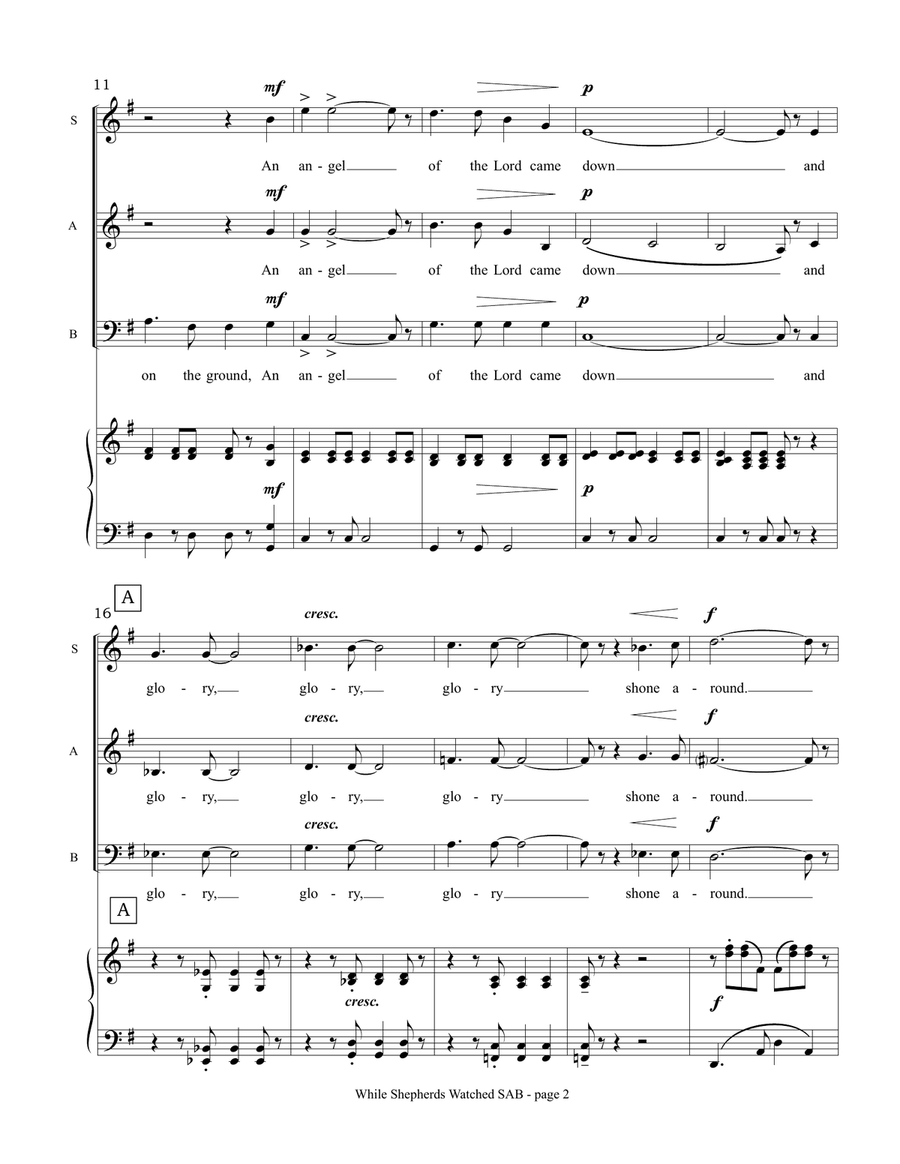 While Shepherds Watched (SAB choir and piano) 3-Part scores gallery preview page 3