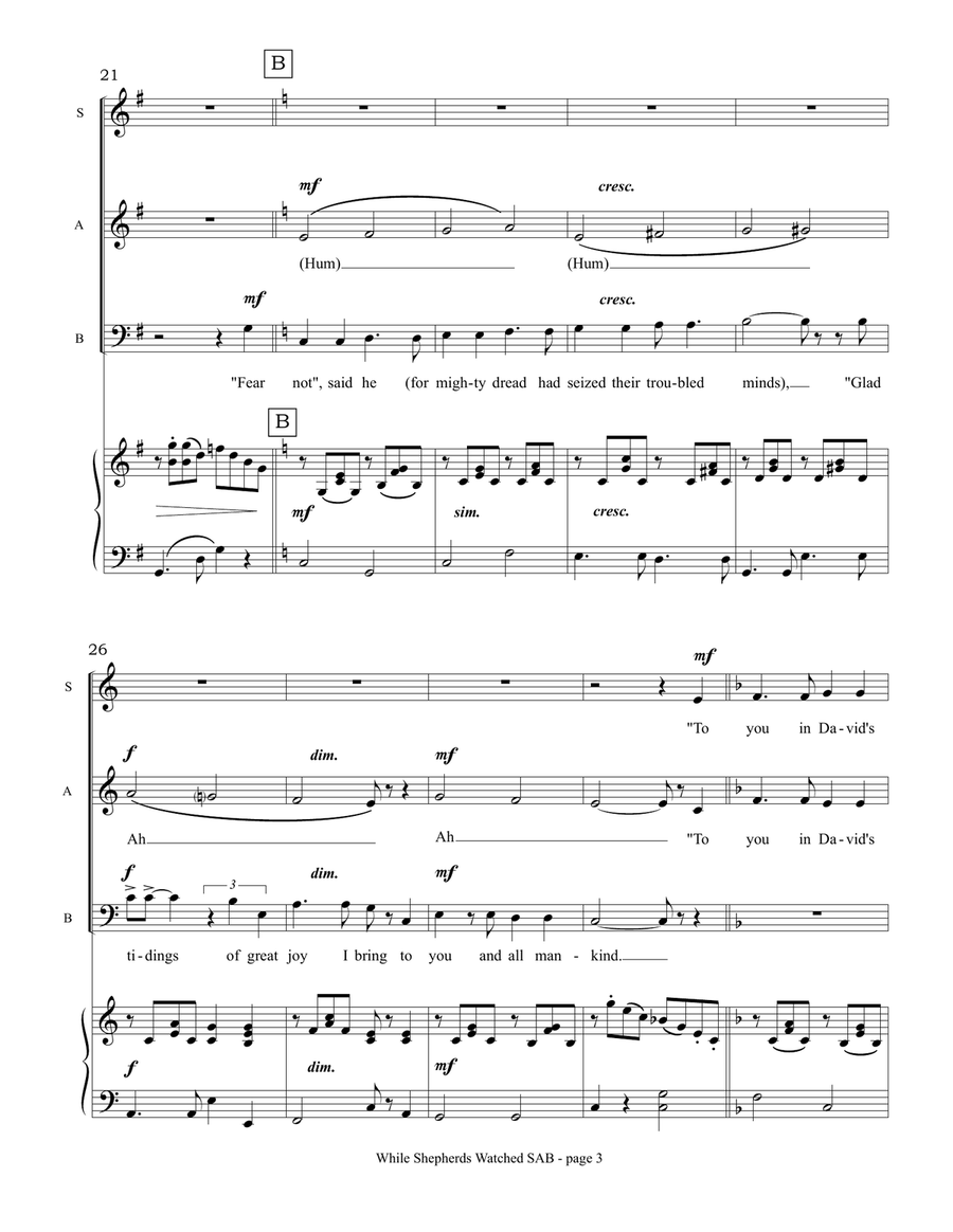 While Shepherds Watched (SAB choir and piano) 3-Part scores gallery preview page 4