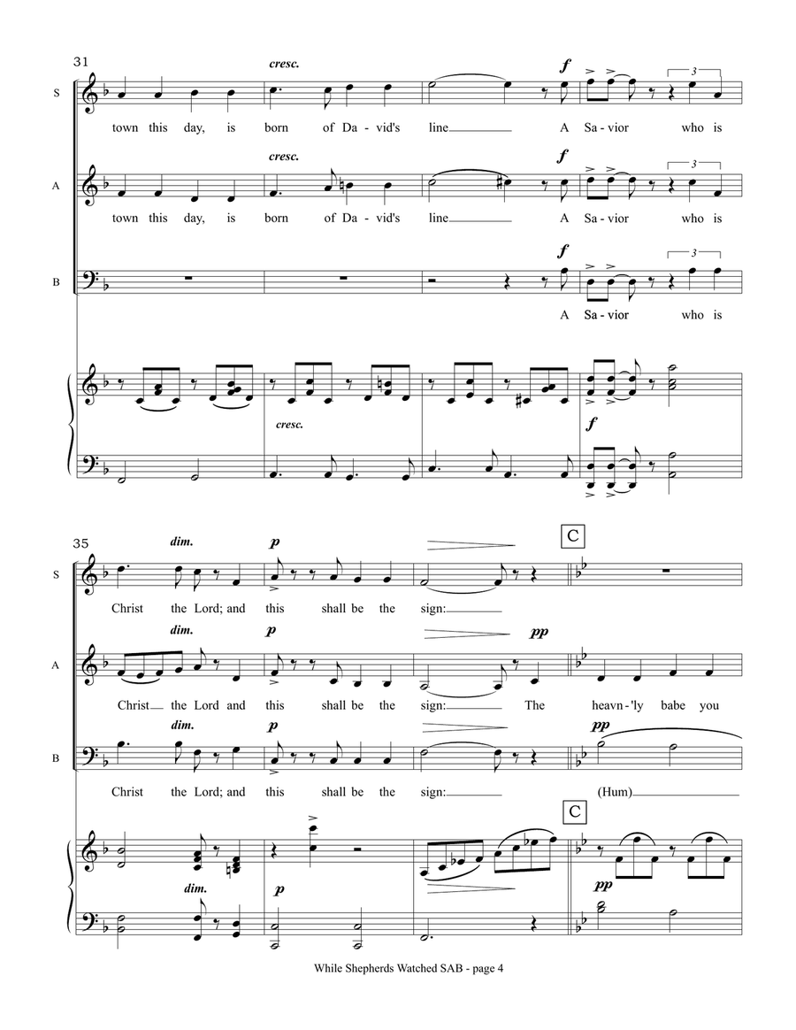 While Shepherds Watched (SAB choir and piano) 3-Part scores gallery preview page 5