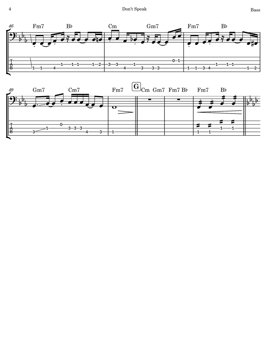 Don't Speak Don't Speak Bass Guitar Tablature scores gallery preview page 4