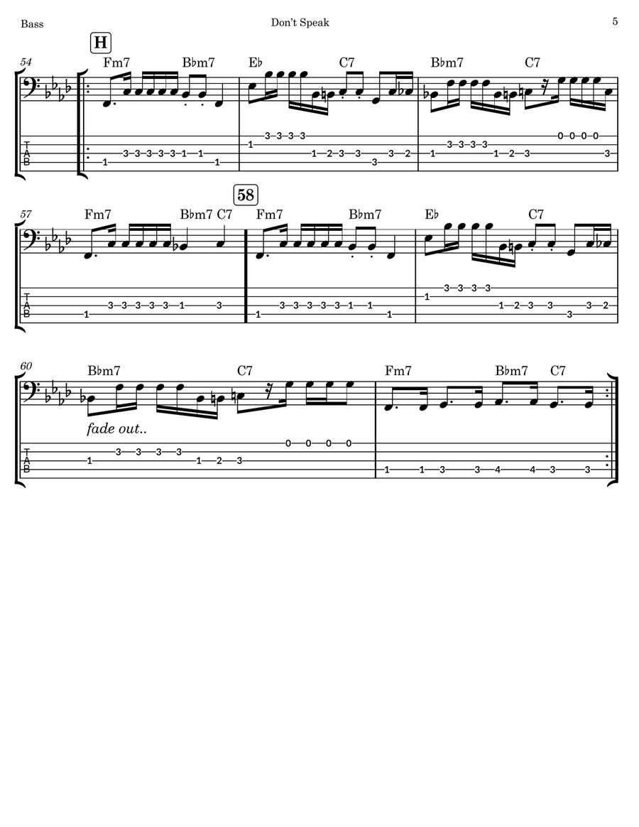 Don't Speak Don't Speak Bass Guitar Tablature scores gallery preview page 5