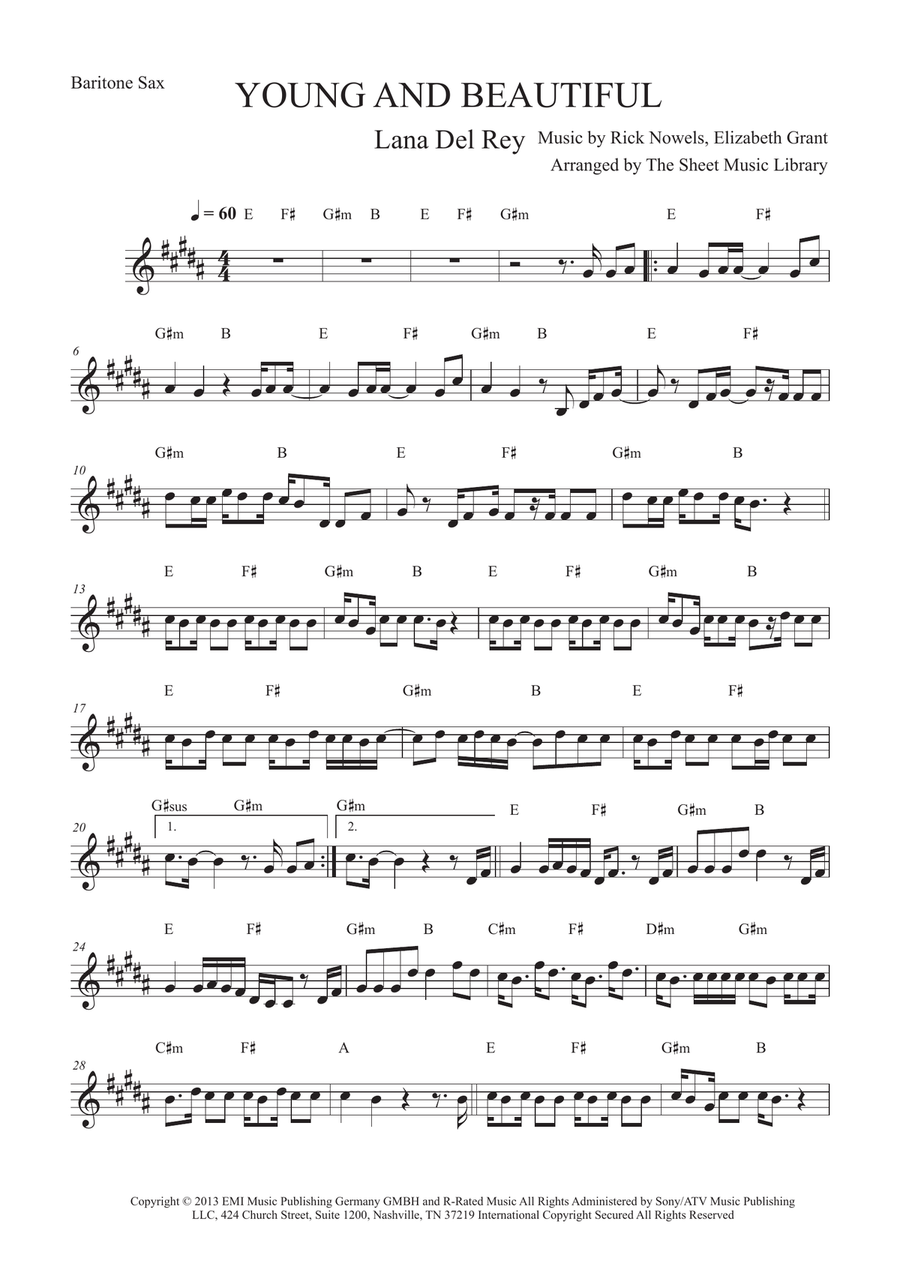 Young And Beautiful Young And Beautiful Piano scores gallery preview page 1