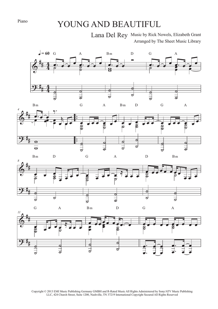 Young And Beautiful Young And Beautiful Piano Solo scores gallery preview page 1