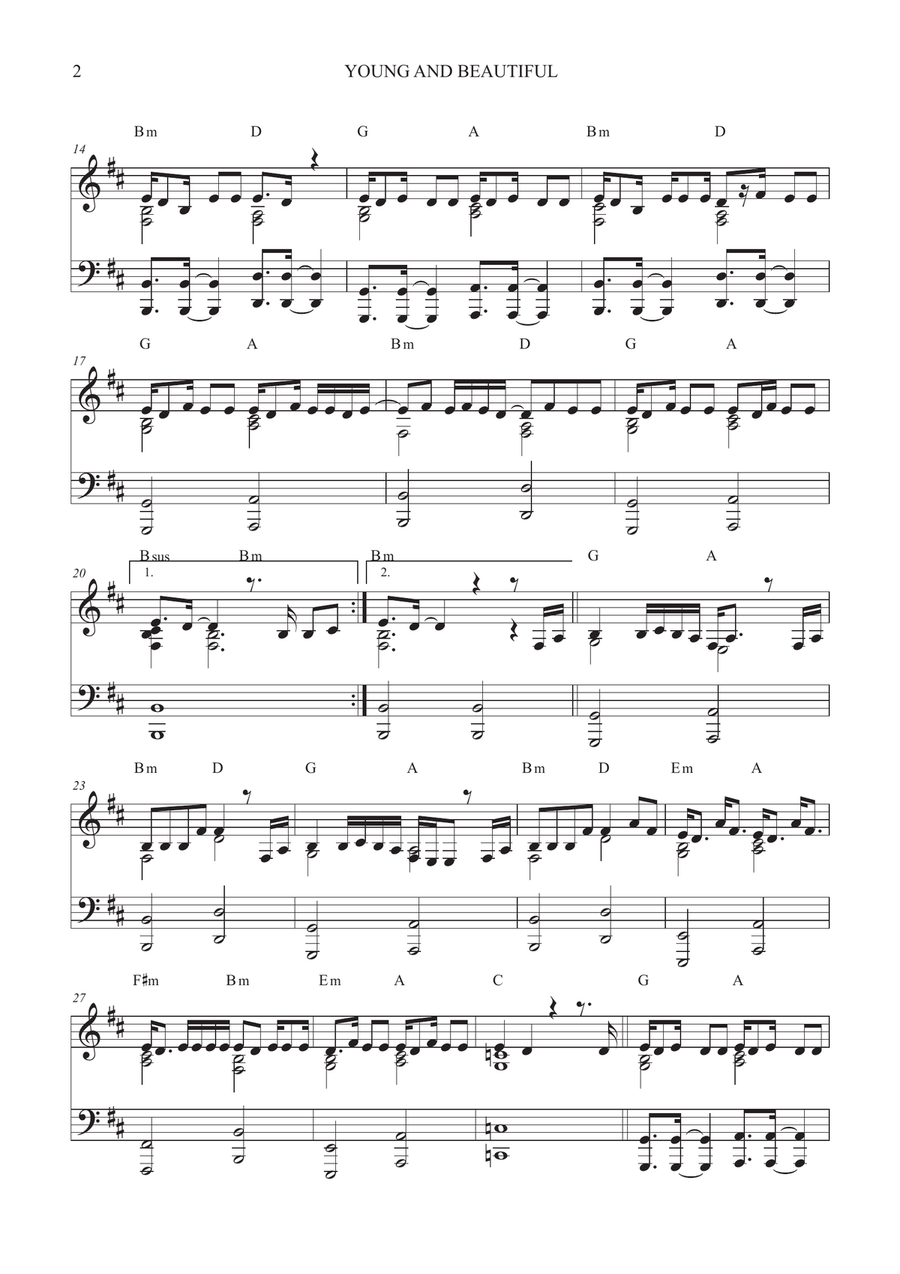 Young And Beautiful Young And Beautiful Piano Solo scores gallery preview page 2