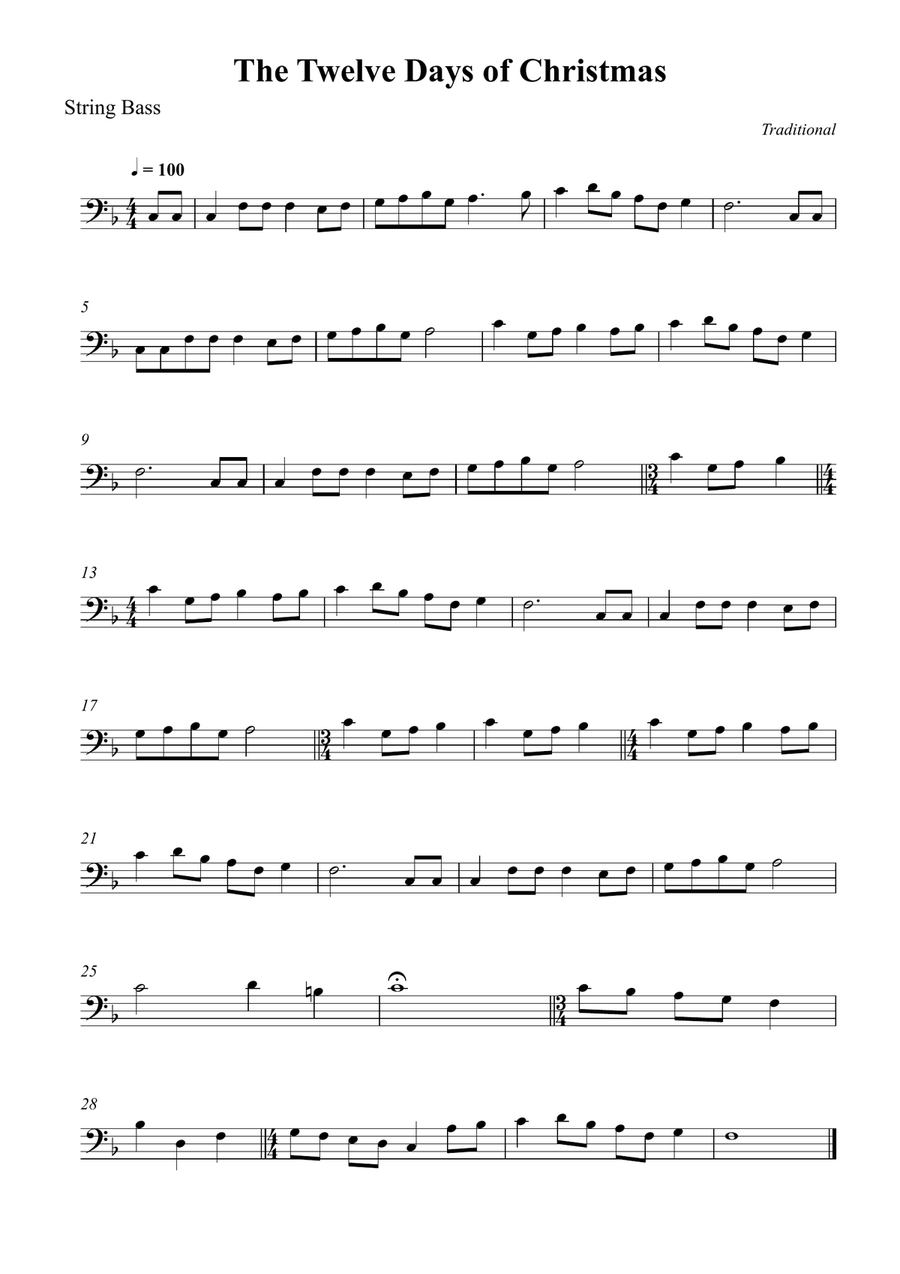 The Twelve Days of Christmas Double Bass scores gallery preview page 1