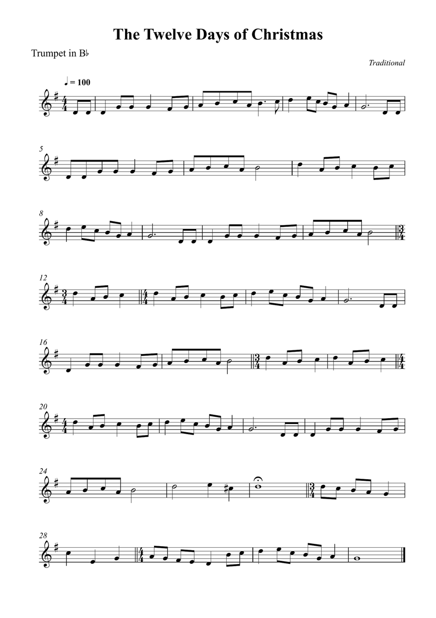 The Twelve Days of Christmas B-Flat Trumpet scores gallery preview page 1