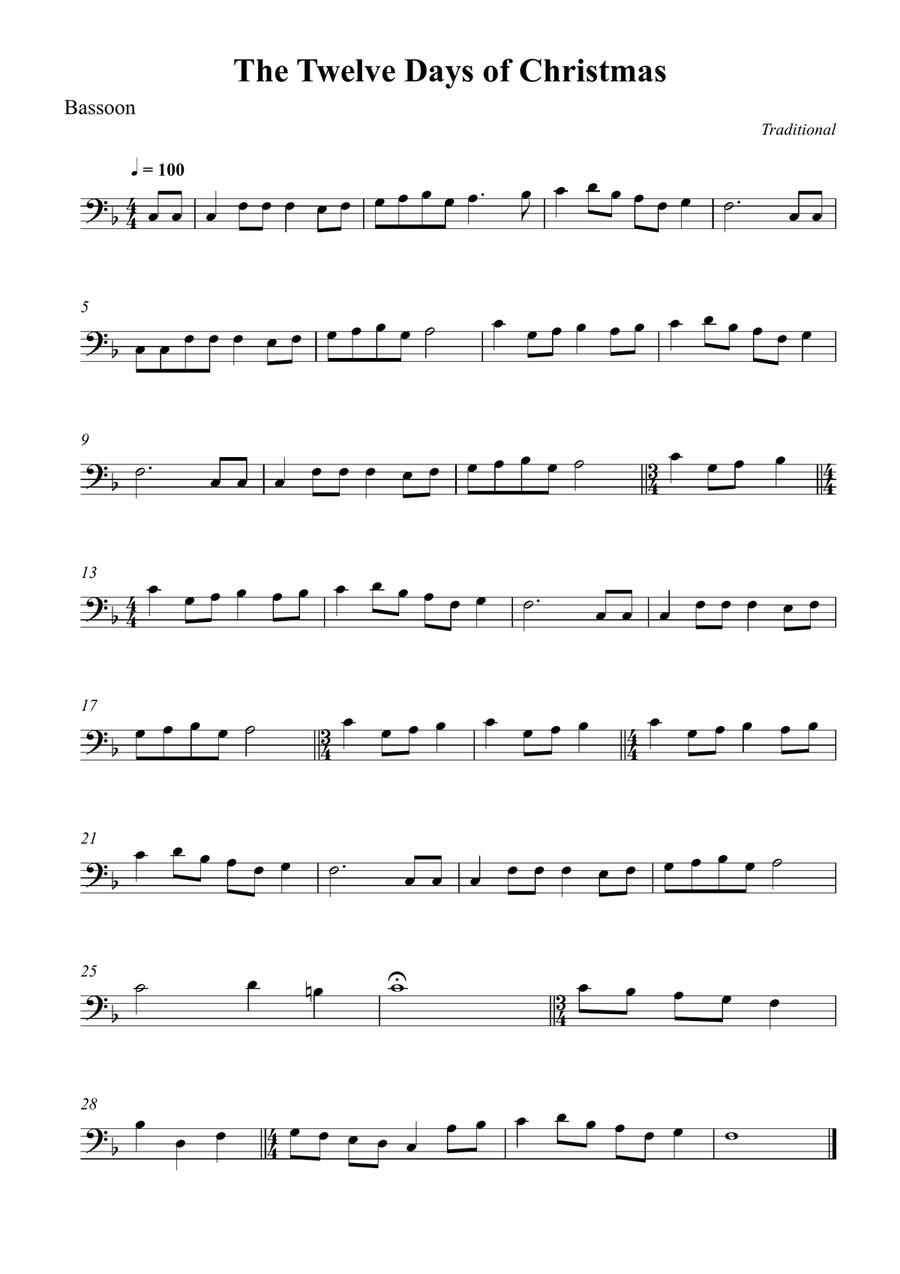 The Twelve Days of Christmas Bassoon Solo scores gallery preview page 1