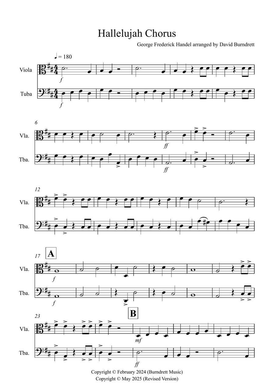 Hallelujah Chorus for Viola and Tuba Duet Tuba scores gallery preview page 1